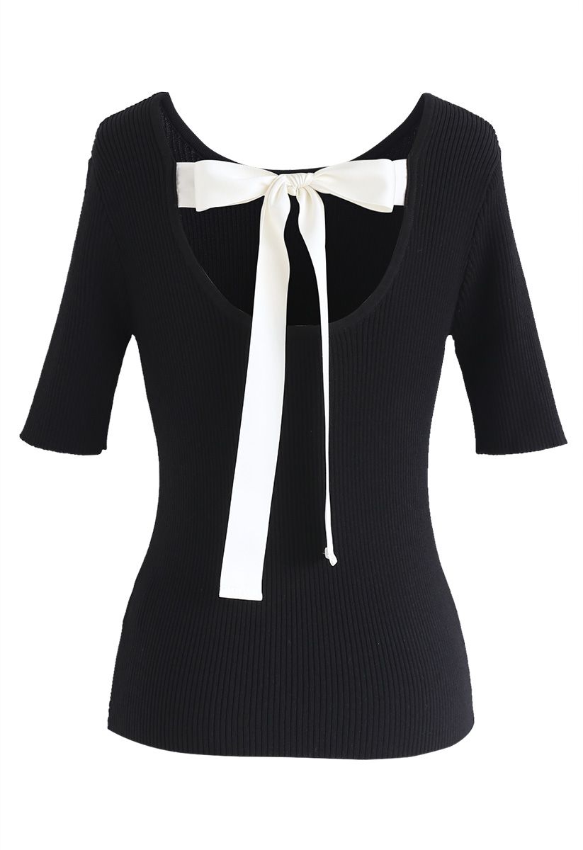 Just for Bowknot Cutout Knit Top in Black