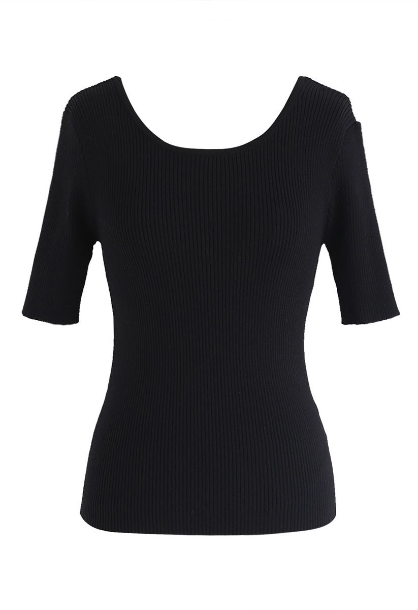Just for Bowknot Cutout Knit Top in Black