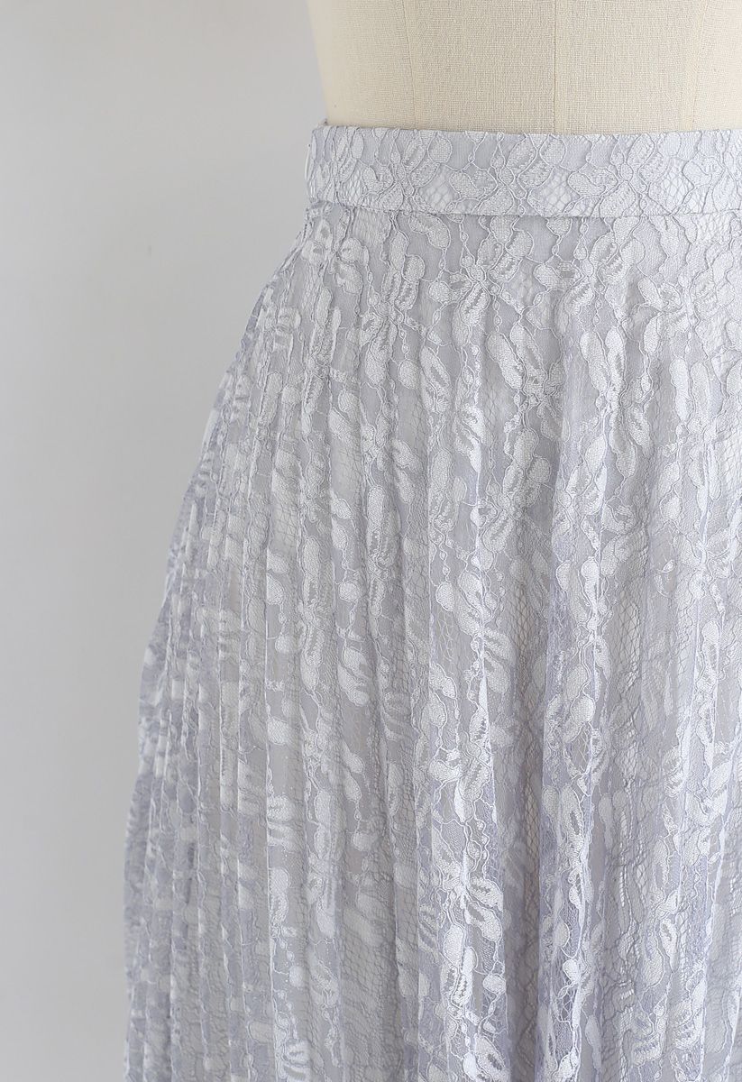 Lacy Romance Asymmetric Midi Skirt in Grey