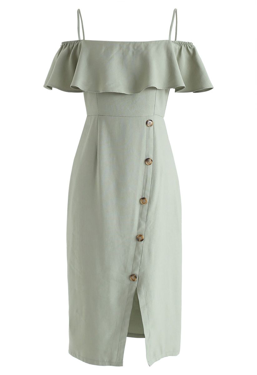 Just in The Mood Cold-Shoulder Dress in Pea Green