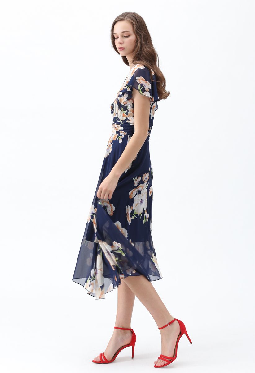 Sweet Surrender Floral Chiffon Dress in Navy