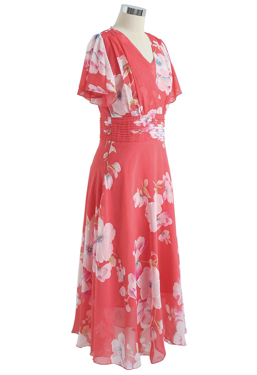Sweet Surrender Floral Chiffon Dress in Red