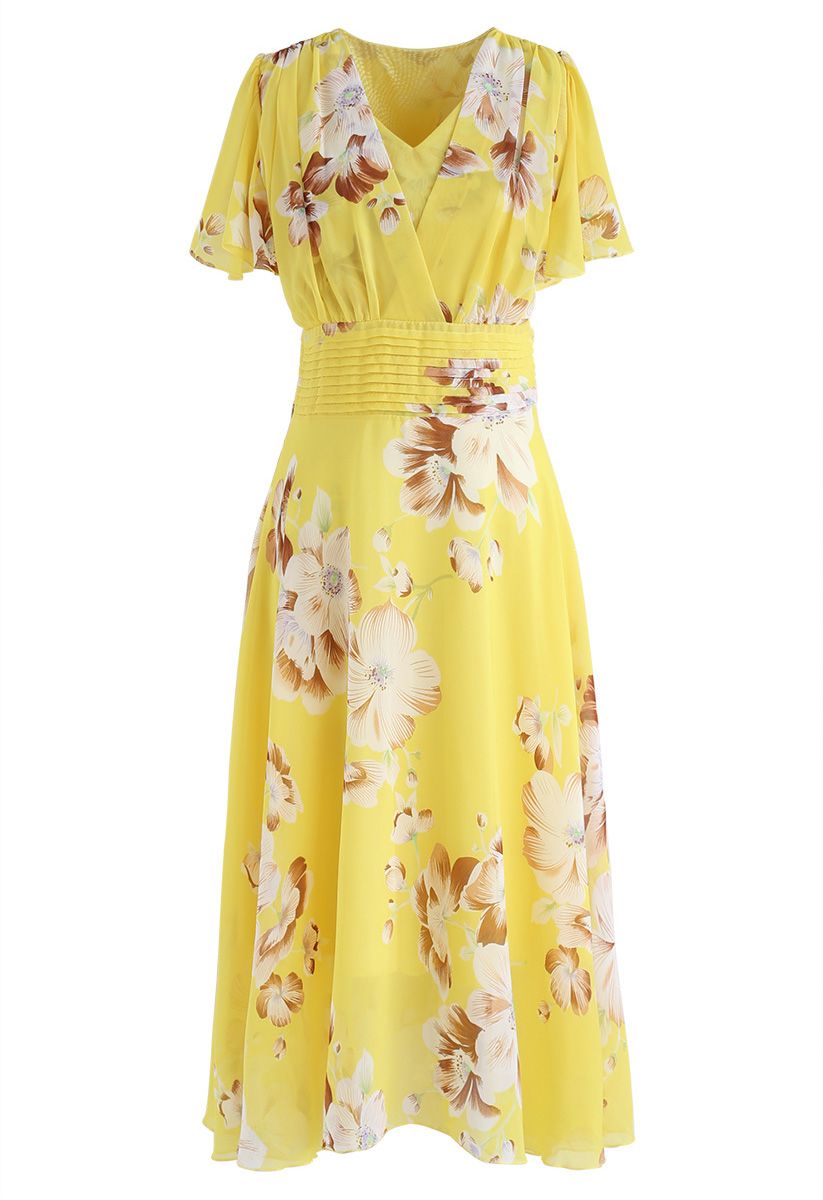 Sweet Surrender Floral Chiffon Dress in Yellow