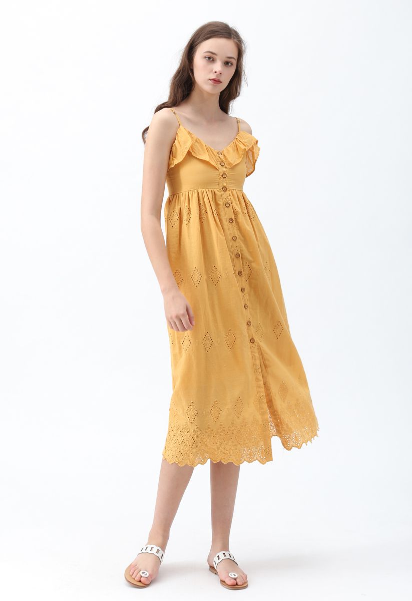 Lovely Day Embroidered Cami Dress in Mustard