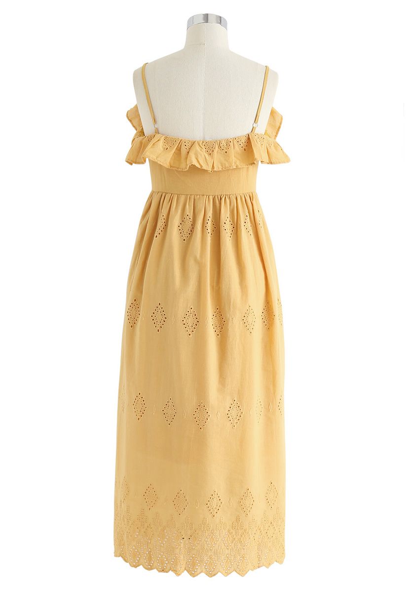 Lovely Day Embroidered Cami Dress in Mustard