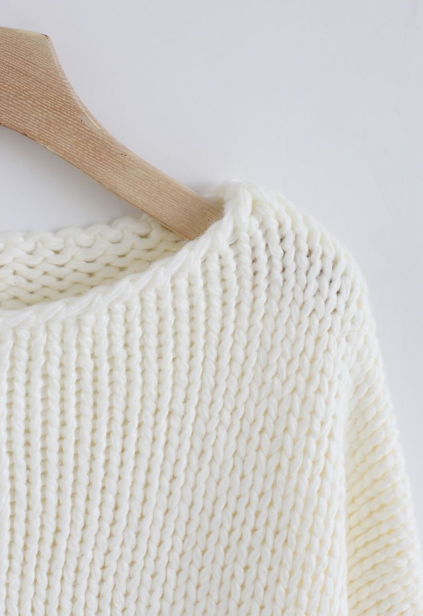The Other Side of Chunky Hand Knit Sweater in White 