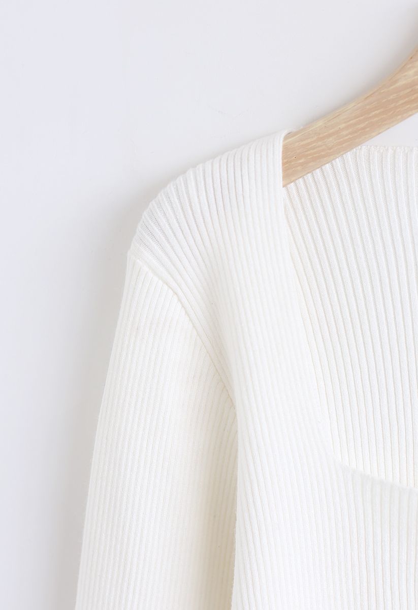 Square Neck Knit Top in White