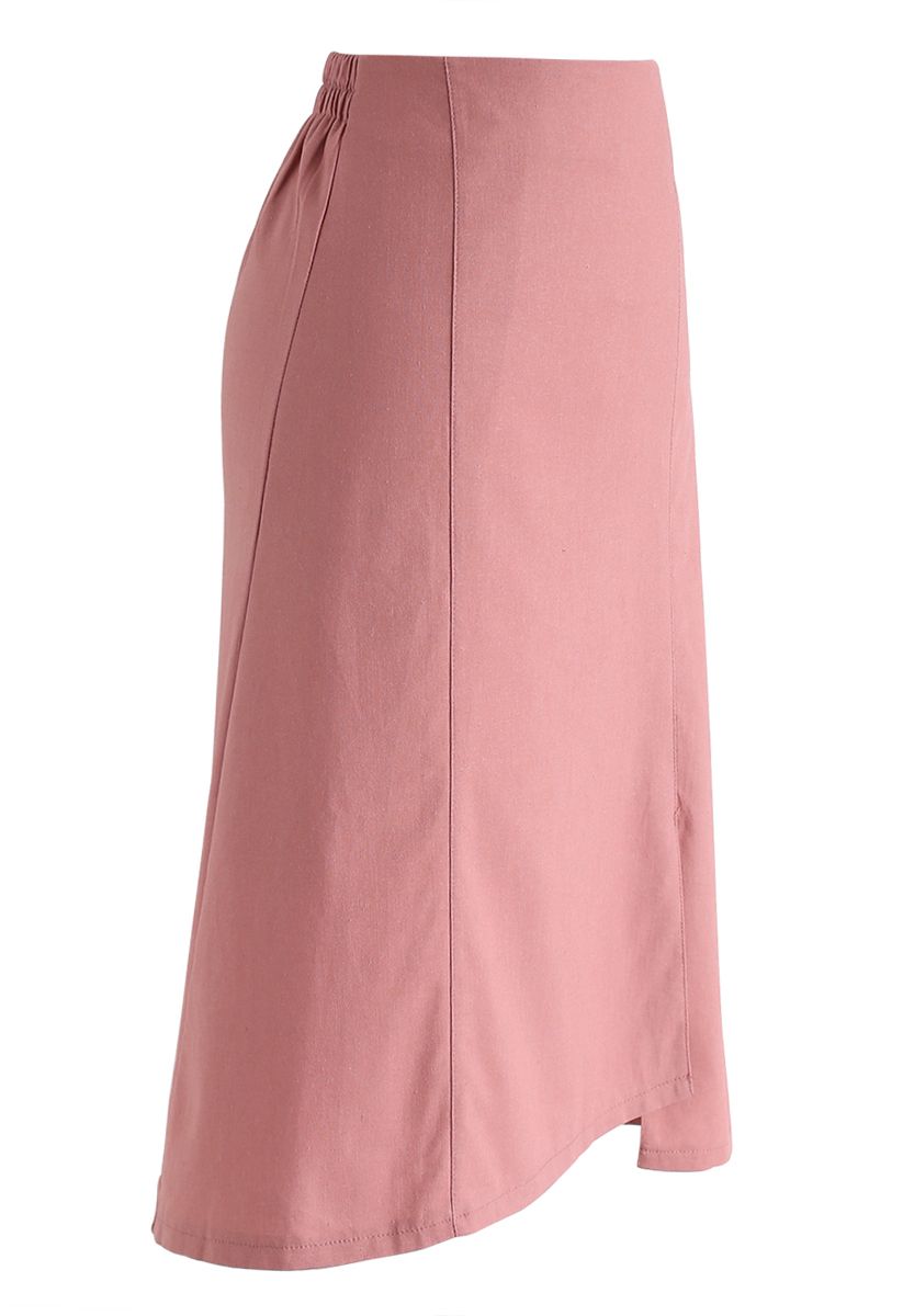 Asymmetric Hem Pencil Skirt in Pink