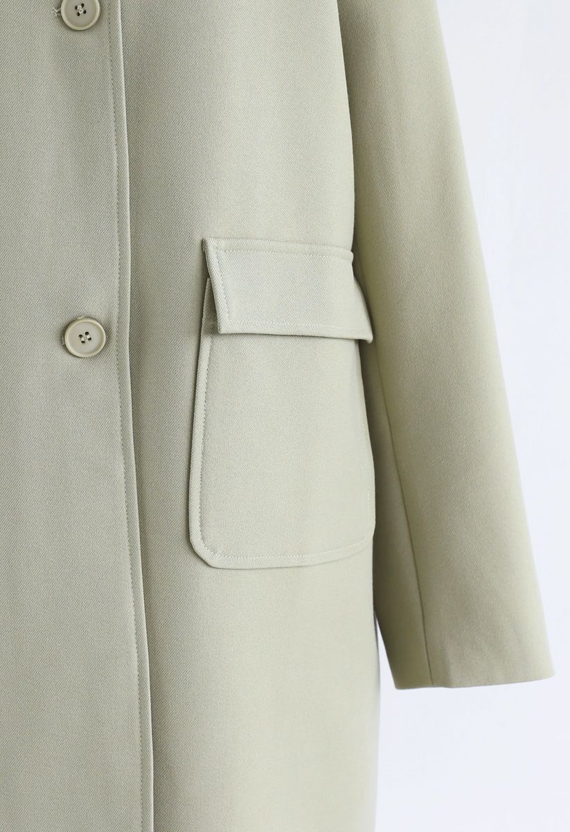 V-Neck Pockets Longline Coat in Moss Green