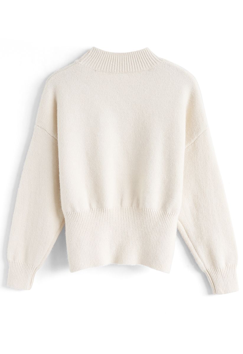 Pom-Pom Heart Knit Sweater in Cream