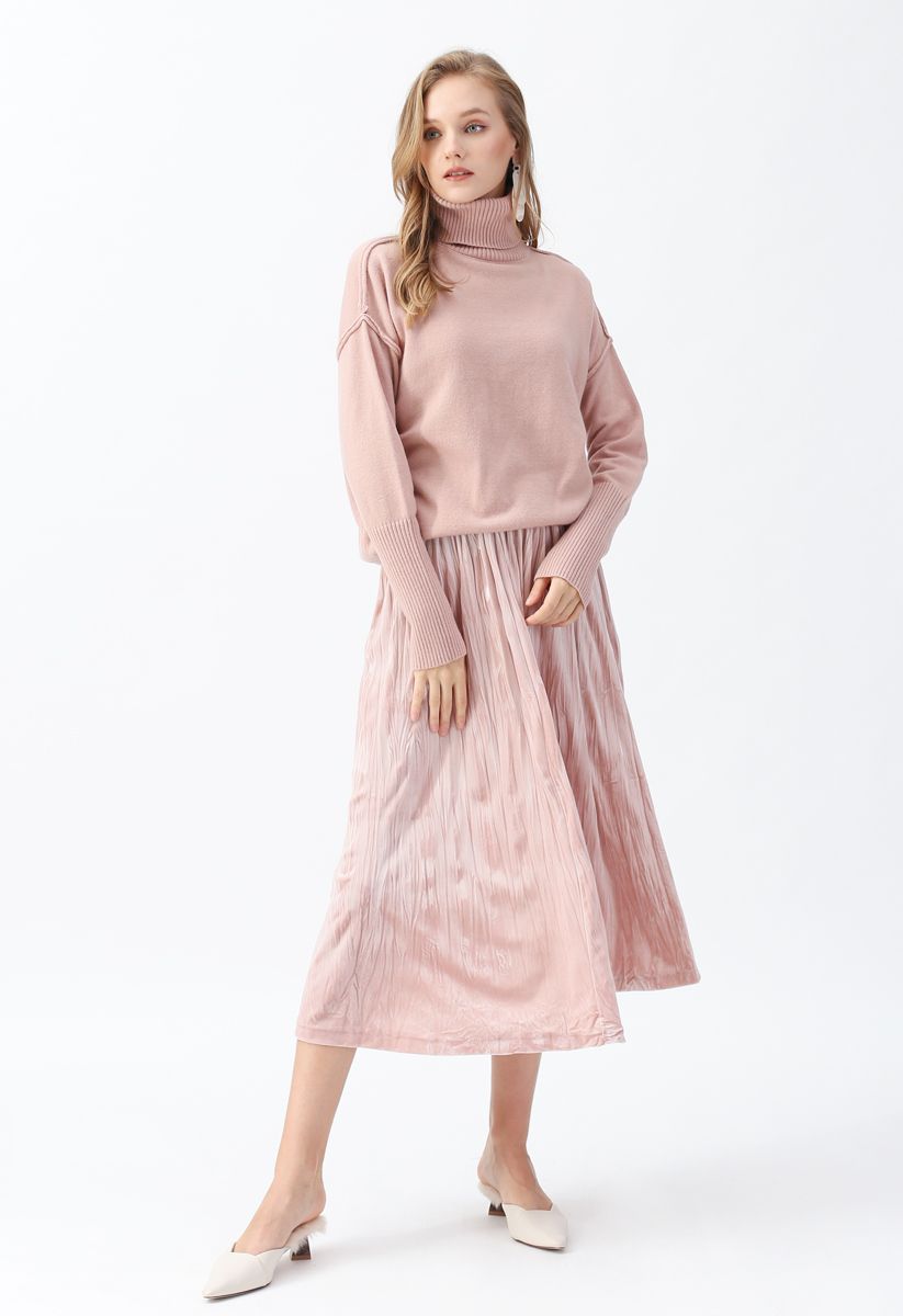 Soft Touch Basic Cowl Neck Knit Sweater in Pink