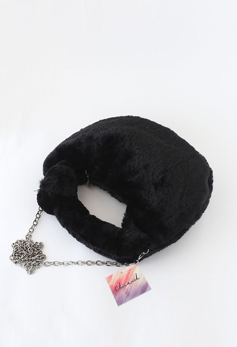 Faux Fur Crossbody Bag in Black