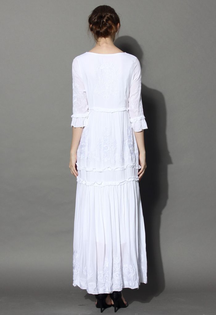 Grace Vines Embroidered Maxi Dress in White