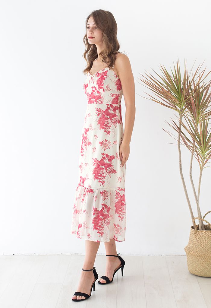 Plum Blossom Shirred Cami Midi Dress