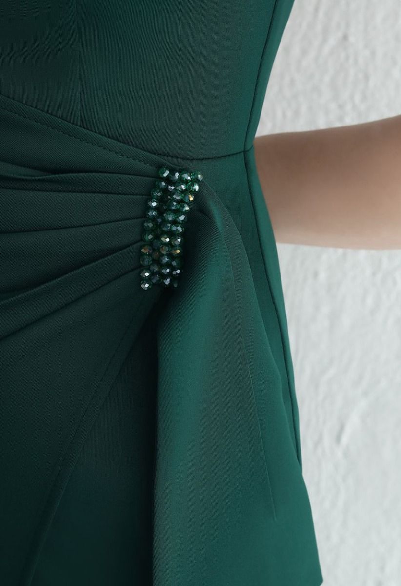 Ruched Waist High Slit Gown in Emerald