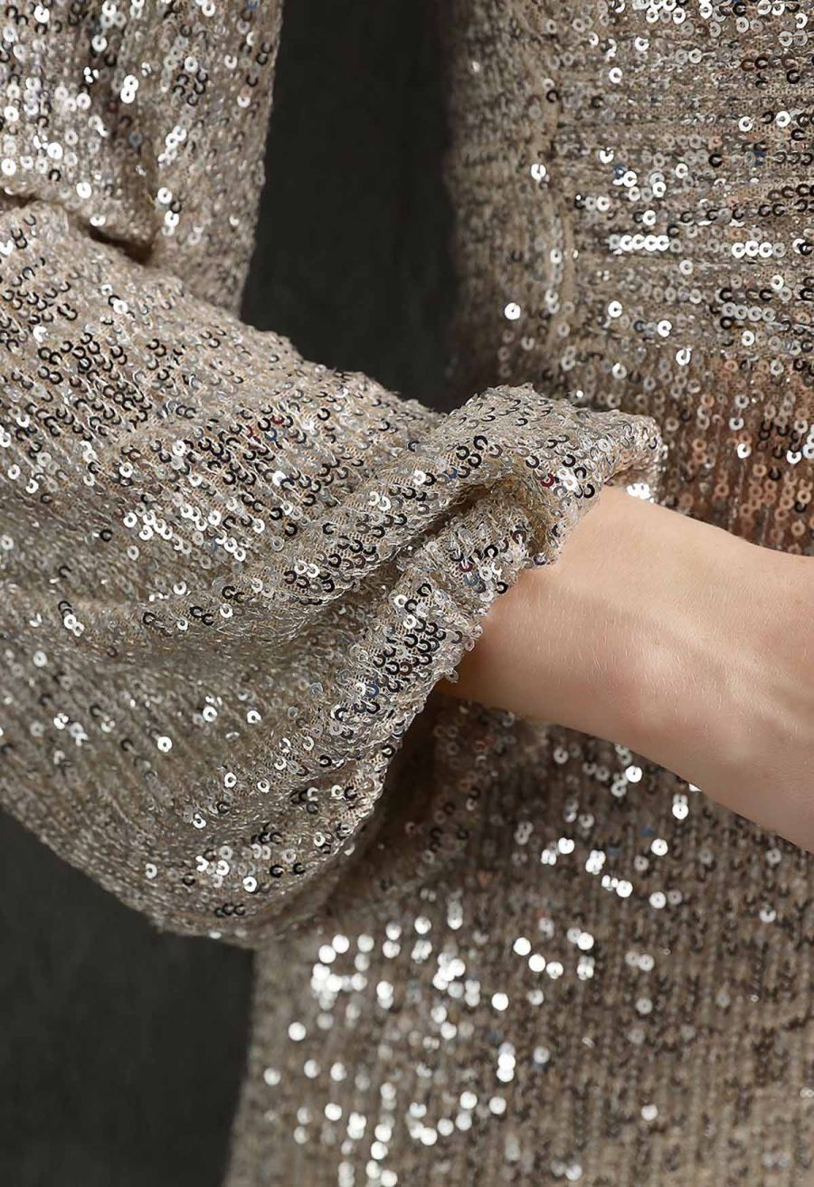 Shimmer Sequin Ruffle Wrap Dress in Silver