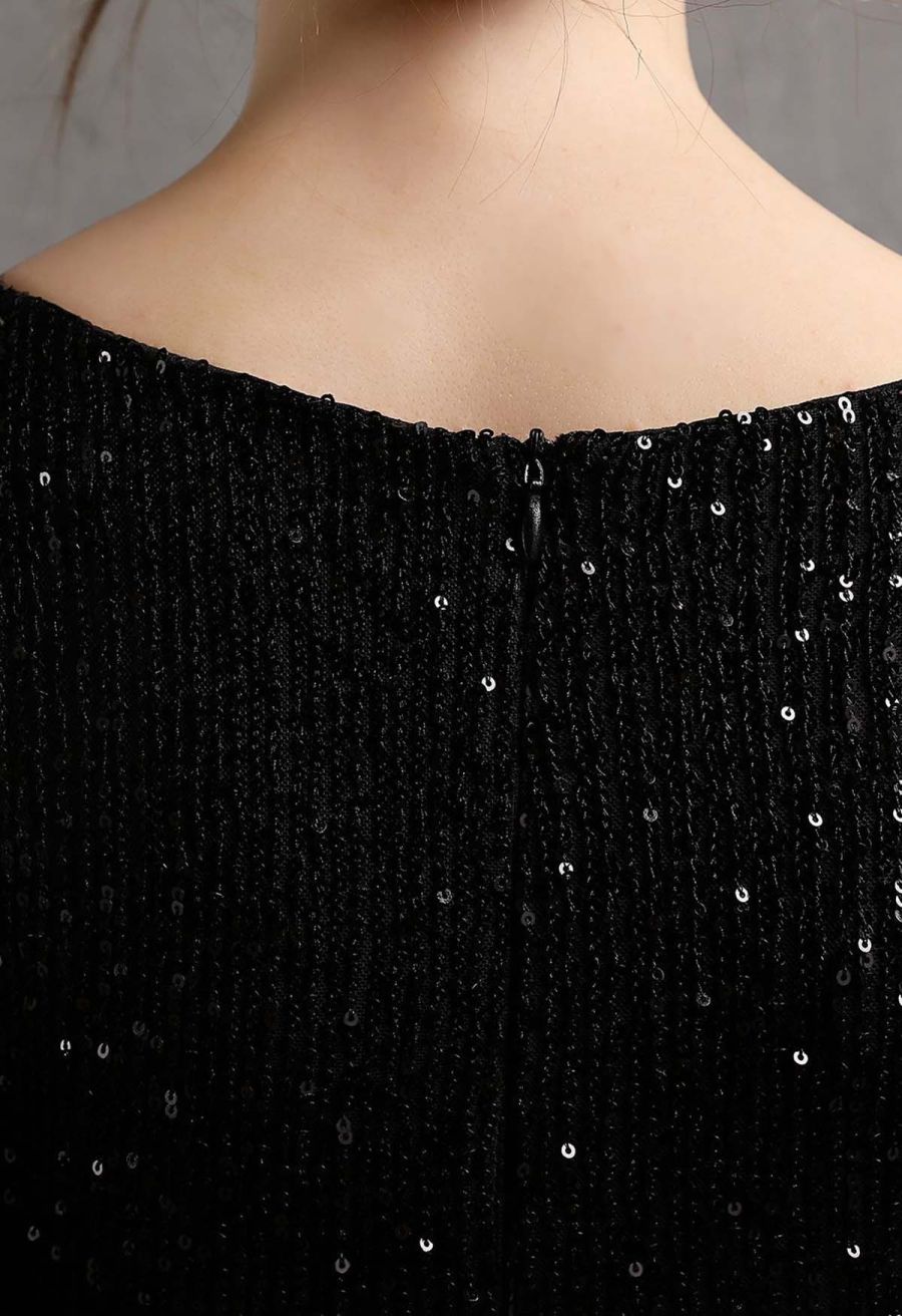 Shimmer Sequin Ruffle Wrap Dress in Black