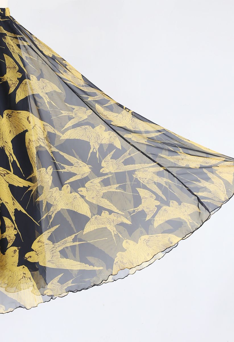 Swallows Print Maxi Skirt 