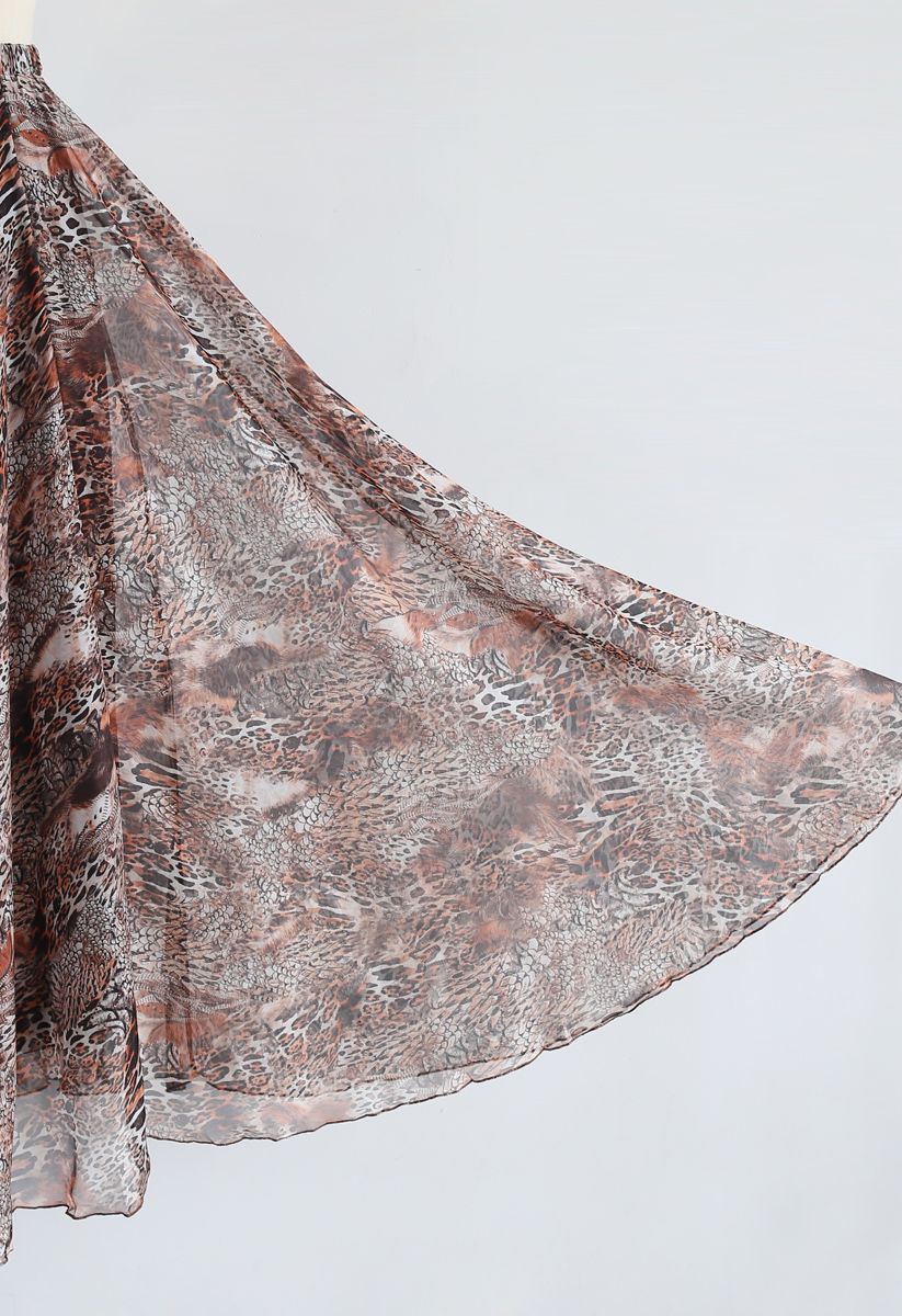 Brown Leopard Print Maxi Skirt