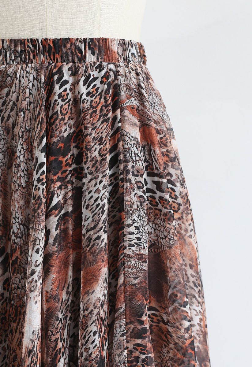 Brown Leopard Print Maxi Skirt