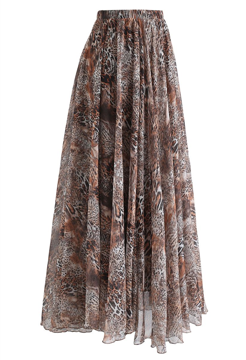 Brown Leopard Print Maxi Skirt