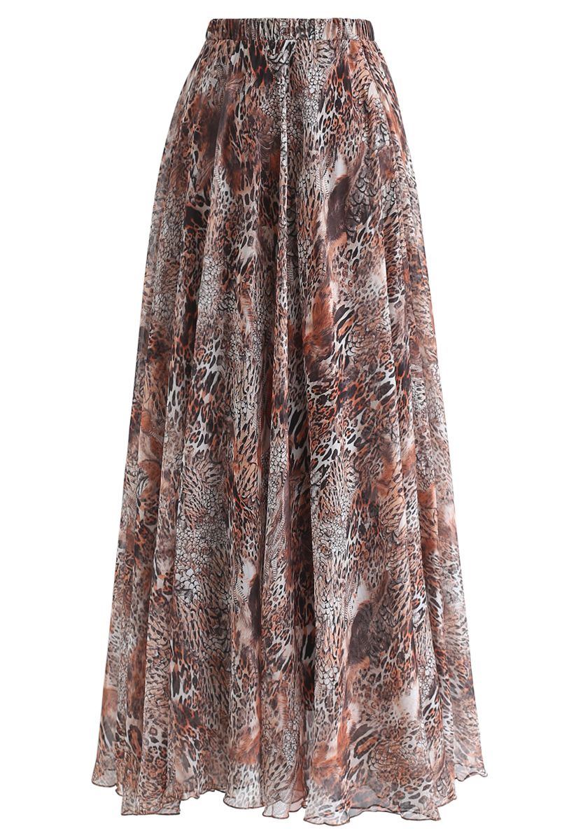 Brown Leopard Print Maxi Skirt