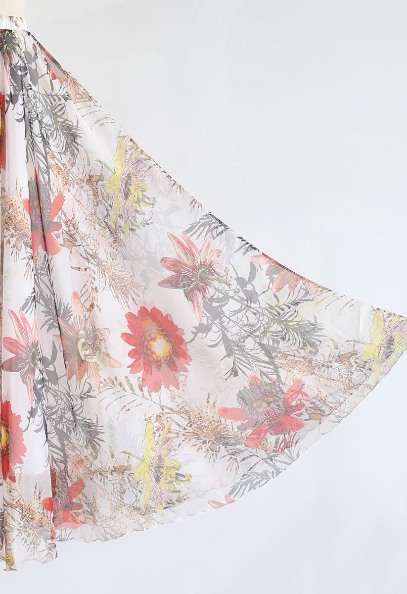 Red Floral Blossom Maxi Skirt 