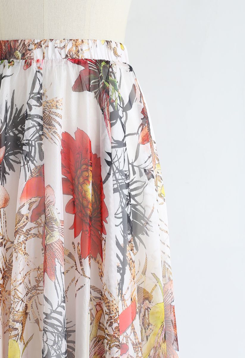 Red Floral Blossom Maxi Skirt 