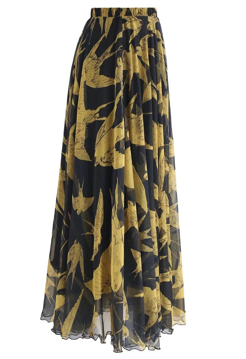 Swallows Print Maxi Skirt 