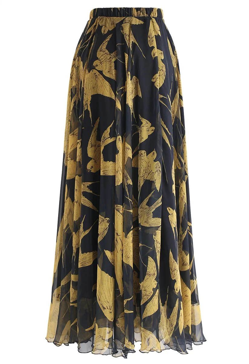 Swallows Print Maxi Skirt 