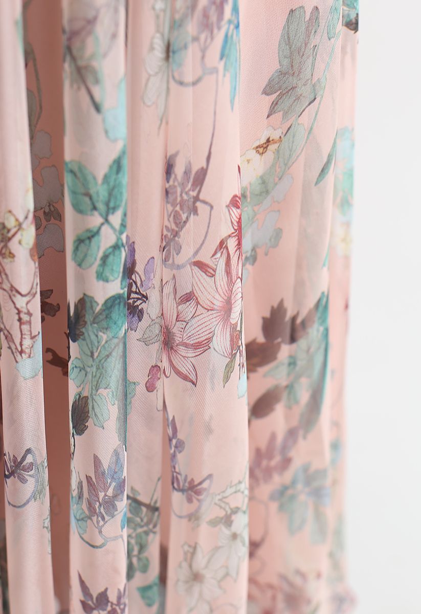 Pinky Blossom Watercolor Maxi Skirt