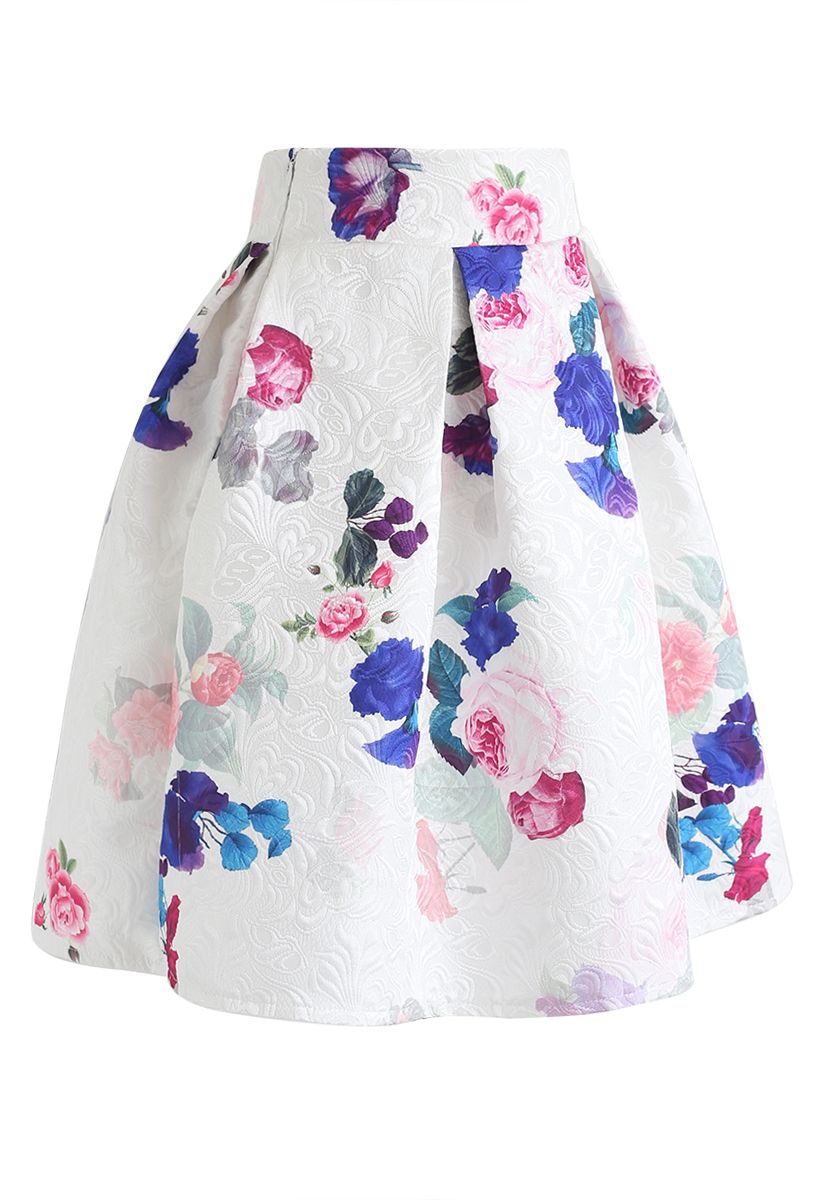 Baroque Rose Jacquard Pleated Skirt