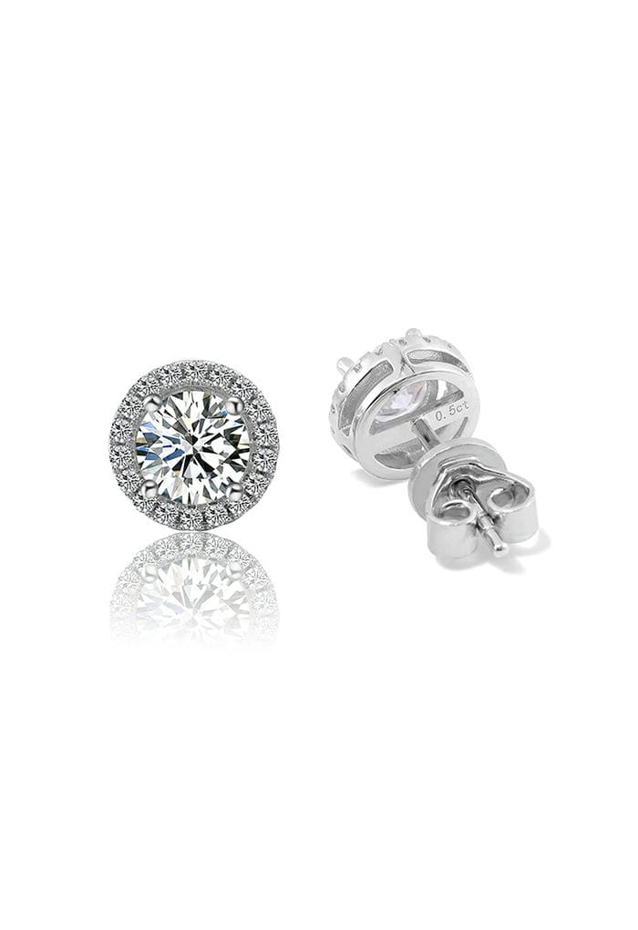 Rounded Glittering Moissanite Diamond Earrings