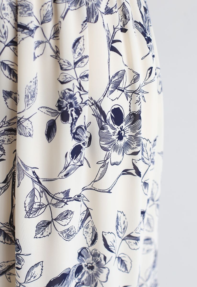 Navy Floral Frilling Wrapped Dress