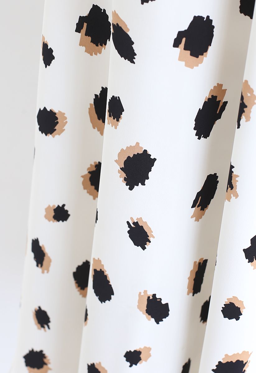 Bicolor Irregular Spots Print Midi Skirt in White