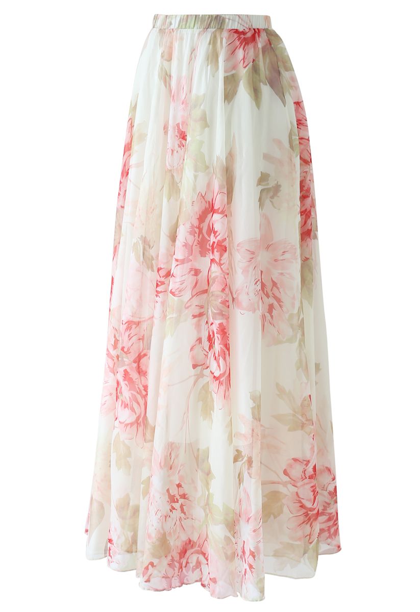 Brilliant Floral Watercolor Maxi Skirt