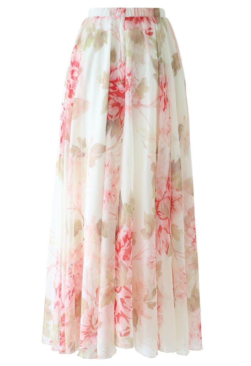 Brilliant Floral Watercolor Maxi Skirt