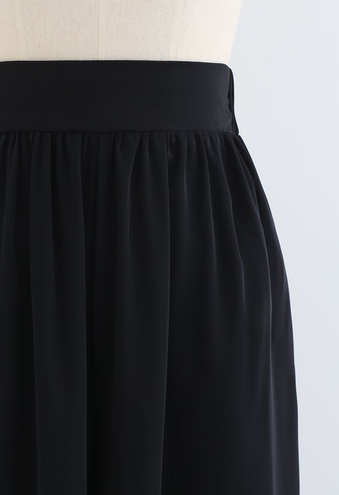 Flowy Satin Flare Leg Pockets Pants in Black