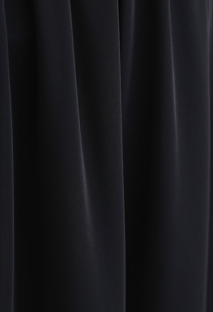 Flowy Satin Flare Leg Pockets Pants in Black