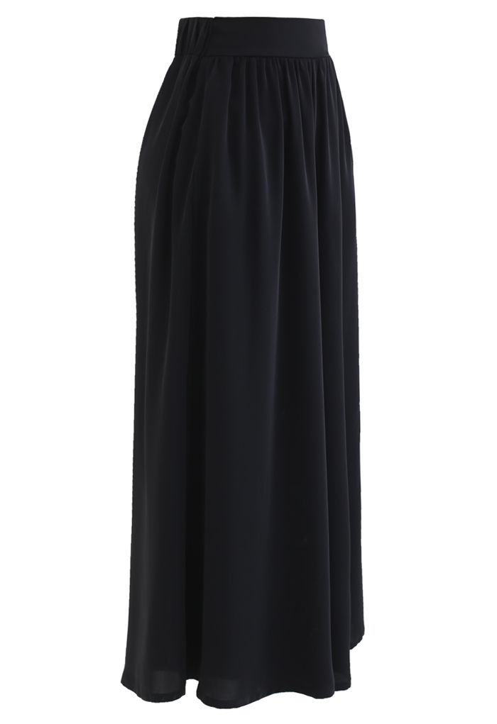 Flowy Satin Flare Leg Pockets Pants in Black