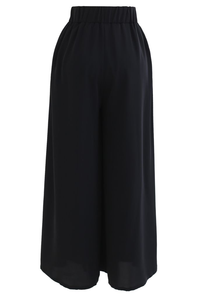 Flowy Satin Flare Leg Pockets Pants in Black