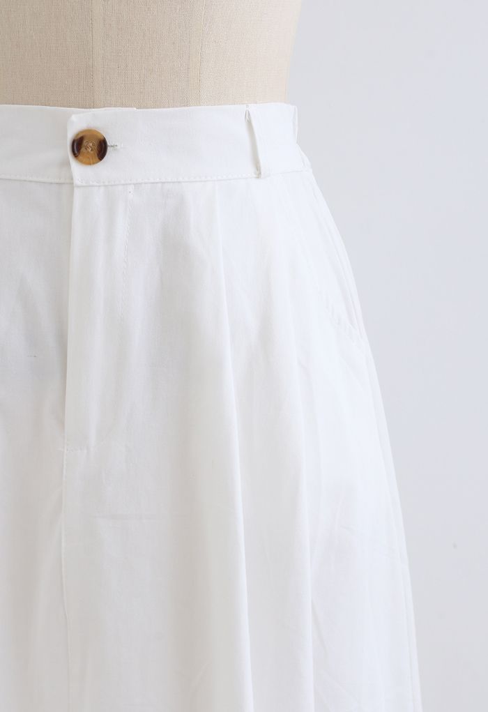 Slant Pockets A-Line Midi Skirt in White