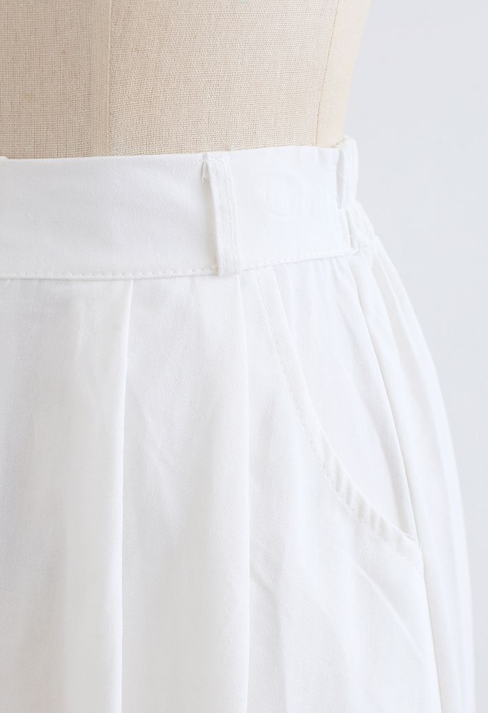 Slant Pockets A-Line Midi Skirt in White