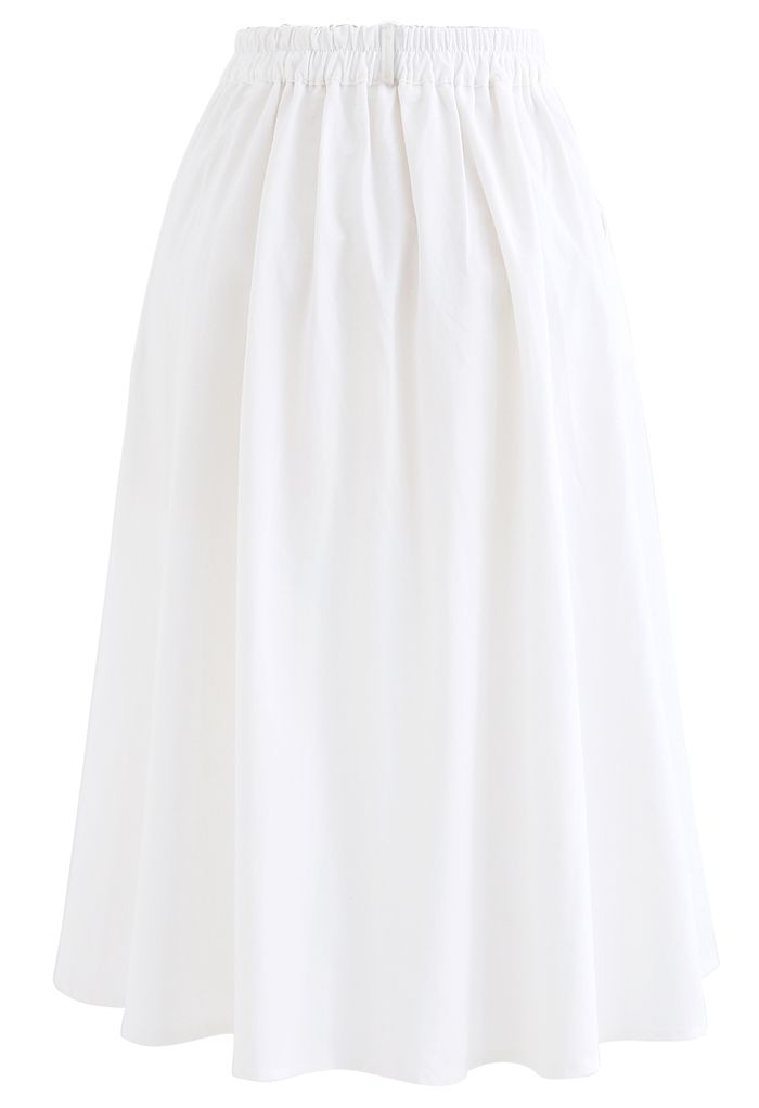 Slant Pockets A-Line Midi Skirt in White