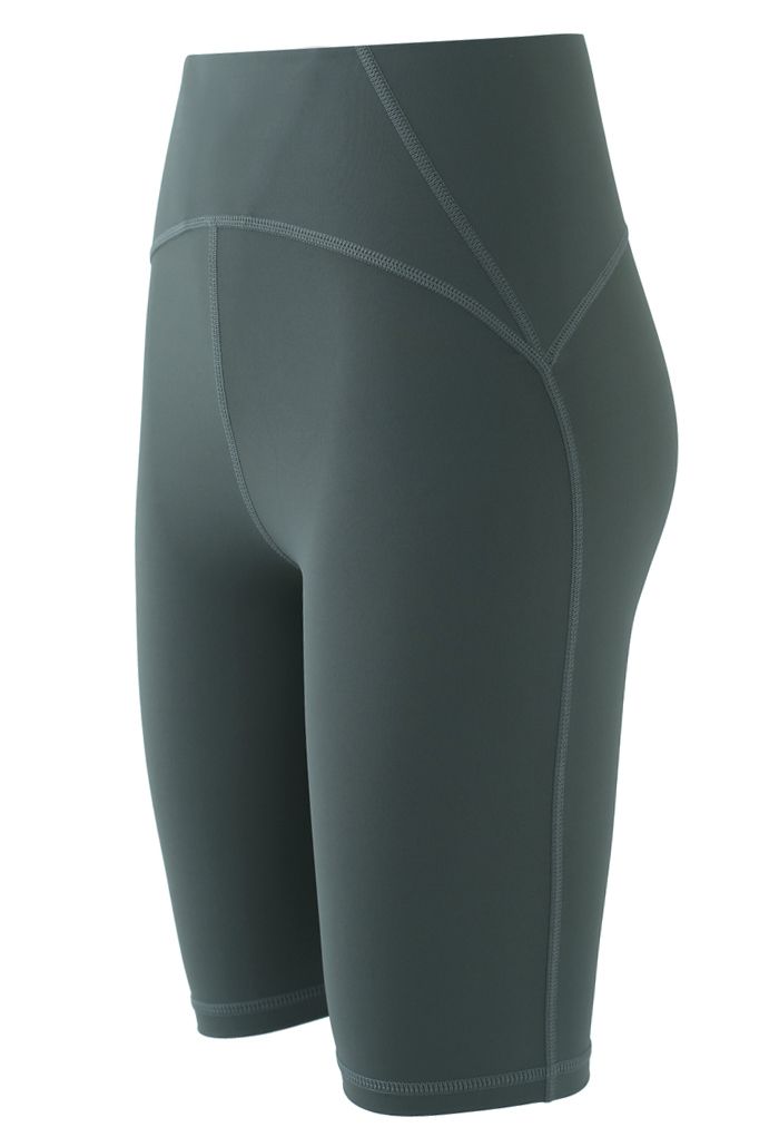 Seam Detail High-Waisted Sculpt Legging Shorts in Olive