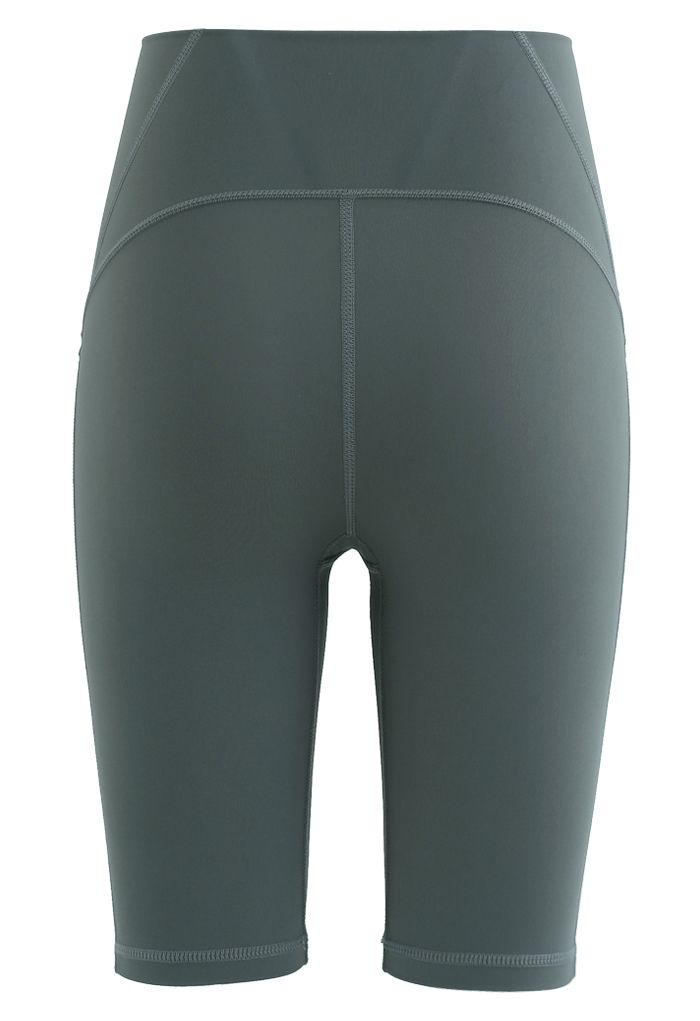 Seam Detail High-Waisted Sculpt Legging Shorts in Olive
