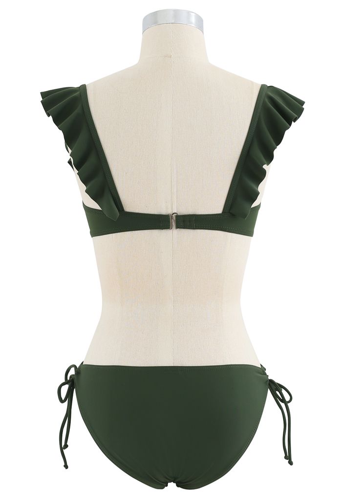 Ruffle Strap Tie Side High Leg Bikini Set