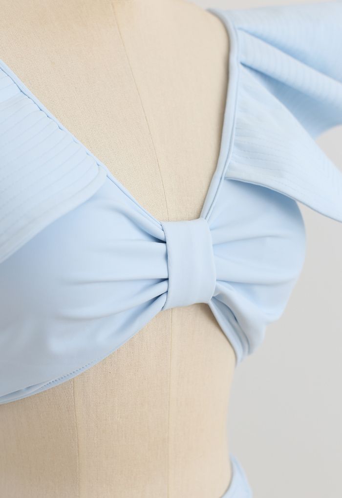 Plunging V-Neck Bowknot Ruffle Trim Bikini Set