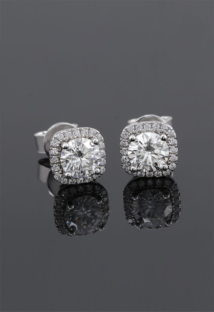Square Shape Moissanite Diamond Earrings