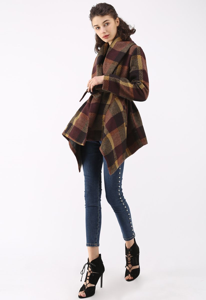 Prairie Check Rabato Coat in Plum